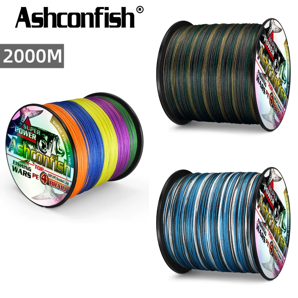 Ashconfish สายเอ็นตกปลา PE ลายพราง สีฟ้า เขียว 6-100 ปอนด์ 2000 ม. 4 เส้น