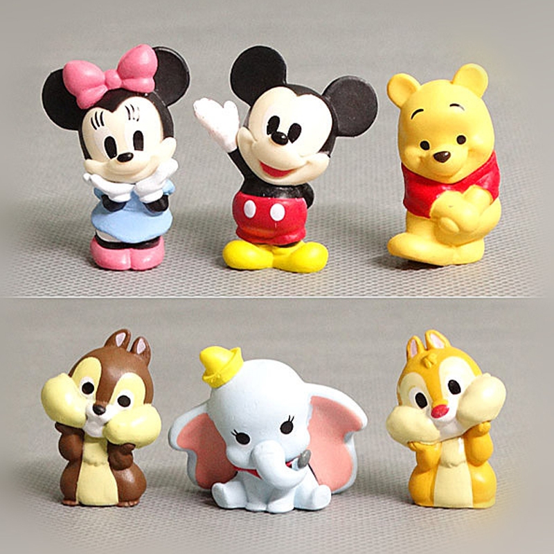 โมเดลฟิกเกอร์ PVC รูปการ์ตูนมิกกี้เมาส์ มินนี่ หมีพูห์ ดัมโบ้ ชิพ an' Dale Q Version ขนาด 4-5 ซม. ของเล่นสําหรับเด็ก 6 ชิ้น ต่อชุด