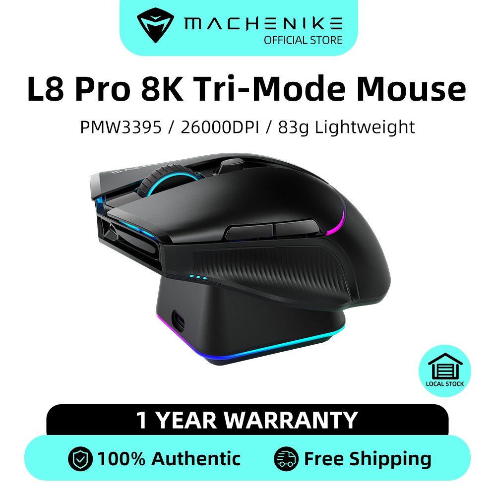 Machenike L8 Pro 8K เมาส์เกมมิ่งไร้สาย บลูทูธ พร้อมแท่นชาร์จ PAW3395 26000DPI น้ําหนักเบา