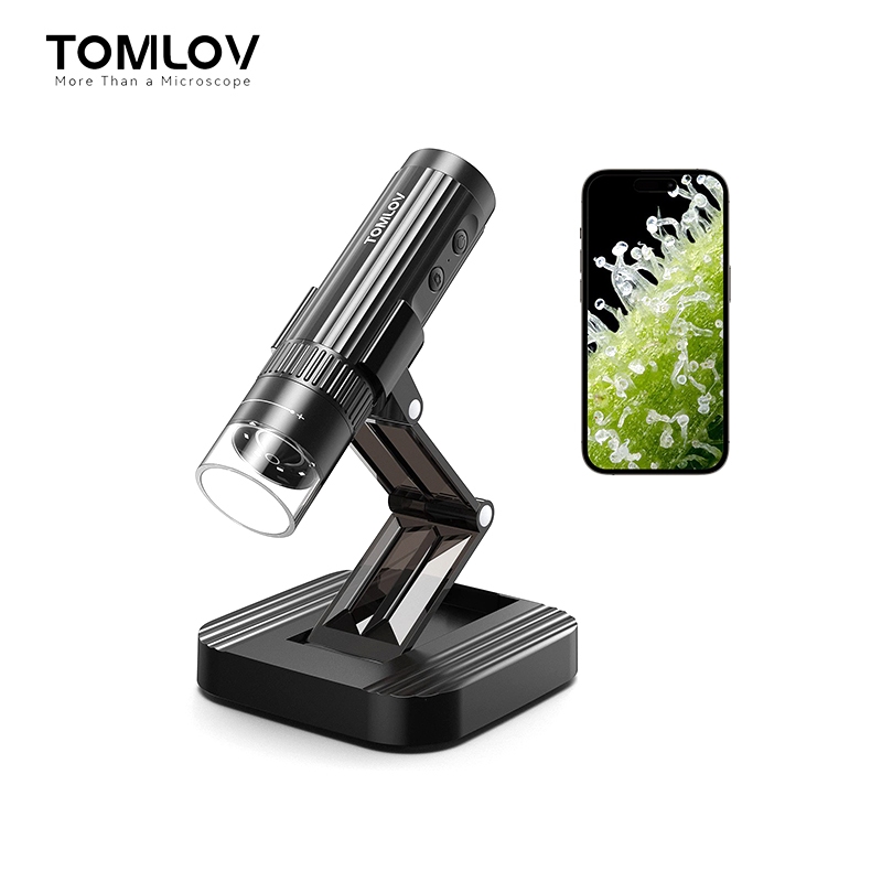 【 สินค้าขายดีและจัดส่งรวดเร็ว 】[ WiFi Connection ] TOMLOV DM1S กล้องจุลทรรศน์ดิจิทัลไร้สาย [ง่ายและสนุก] 50X-1000X 1080P HD WiFi แบบพกพา มือถือ USB สามขา มินิ เหรียญ กล้องจุลทรรศน์ กล้องขยาย พร้อมขาตั้ง สําหรับ iPhone iPad