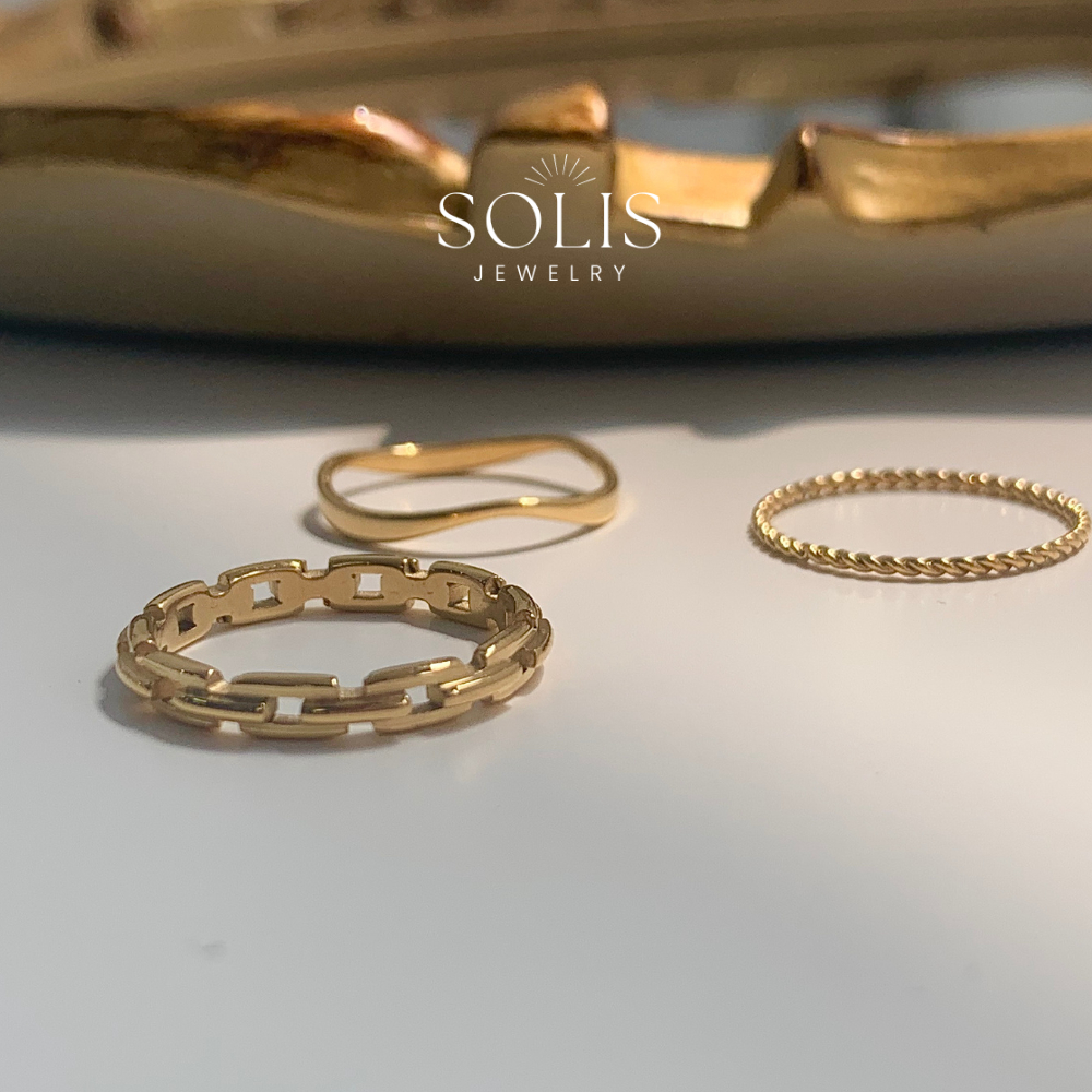 Minimalist Basic Stackable Braided Chain Link Wave Ring • กันน้ําไม่ซีดจาง • แหวนสําหรับผู้หญิง RG332