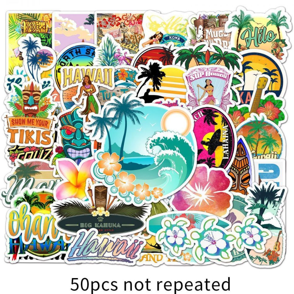 50 ชิ้นตลกฮาวายสติกเกอร์กันน้ําสําหรับโทรศัพท์แล็ปท็อปสเก็ตบอร์ดสร้างสรรค์กราฟฟิตีรถสติกเกอร์มอเตอร์