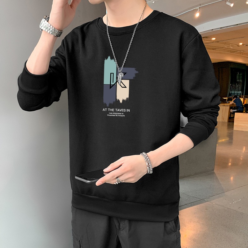 ใหม่ เสื้อยืดแขนยาว มีฮู้ด คอกลม แบบสวมหัว แฟชั่นฤดูใบไม้ร่วง และฤดูใบไม้ผลิ สําหรับผู้ชาย