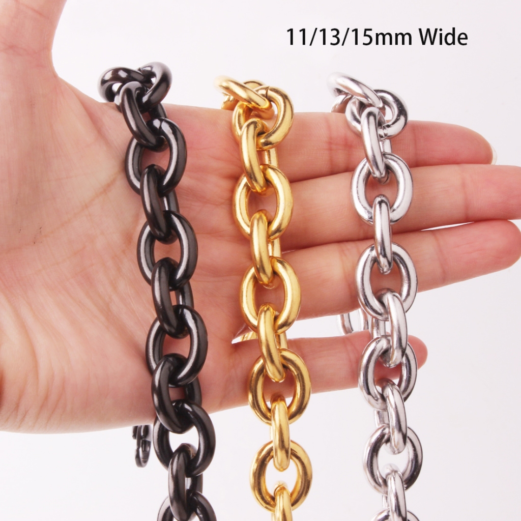 สร้อยคอโซ่ สเตนเลส 15 มม. สีเงิน สีทอง สีดํา 18-30 นิ้ว เครื่องประดับแฟชั่น ของขวัญ สําหรับผู้ชาย