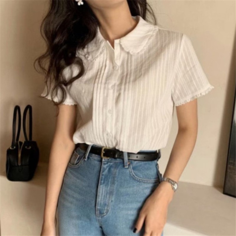 เสื้อเชิ้ตแขนสั้น ทรงหลวม สไตล์เกาหลี สําหรับผู้หญิง พร้อมส่ง