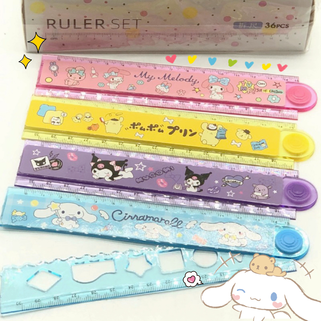 SANRIO ไม้บรรทัดการ์ตูนน่ารักยาว 30 ซม./15 ซม. ไม้บรรทัดพับได้ ไม้บรรทัด ซานริโอ เครื่องเขียนนักเรียน