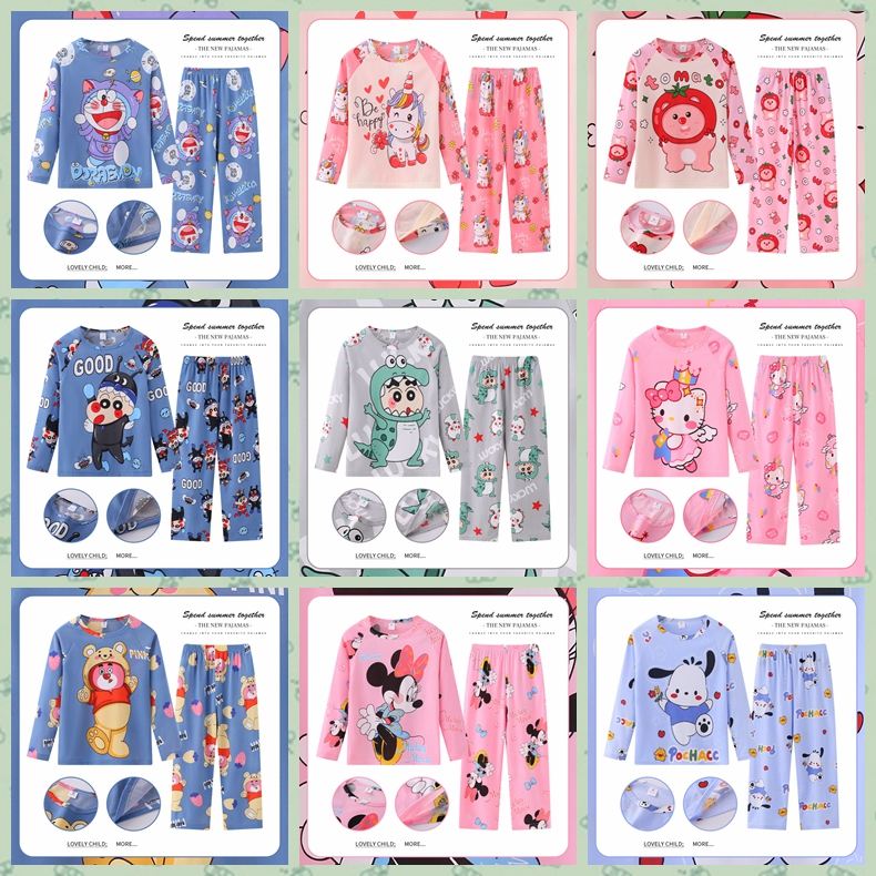 ชุดนอนแขนยาว กางเกงขายาว พิมพ์ลายการ์ตูนน่ารัก สําหรับเด็กผู้ชาย และเด็กผู้หญิง