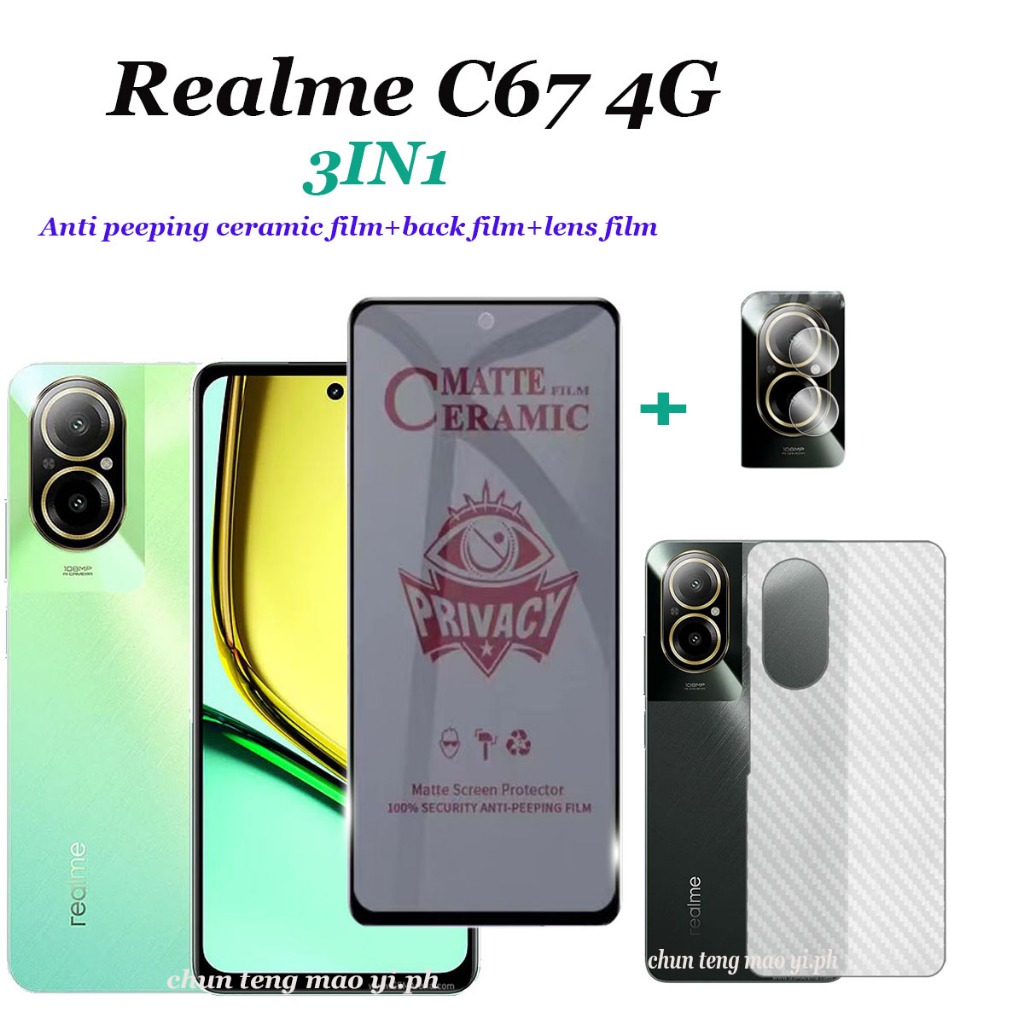 (3in1) ฟิล์มเซรามิค กันรอยหน้าจอ และเลนส์กล้อง เพื่อความเป็นส่วนตัว สําหรับ Realme C67 4G Realme C67 5G