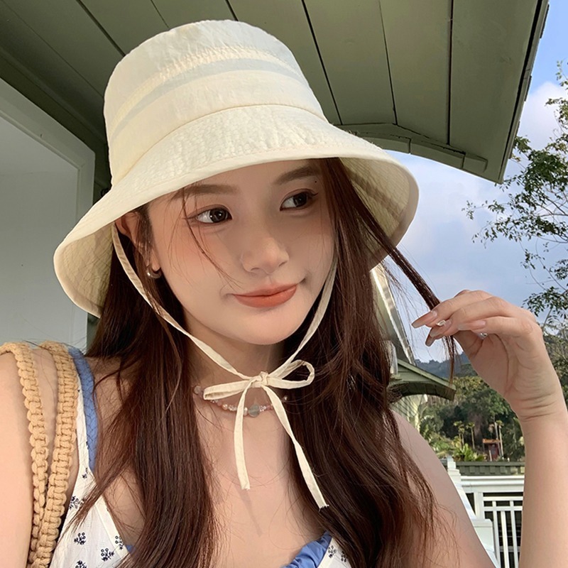หมวกบังแดด แบบบาง ป้องกันลม สีพื้น สไตล์ชาวประมง แฟชั่นฤดูร้อน สําหรับผู้หญิง
