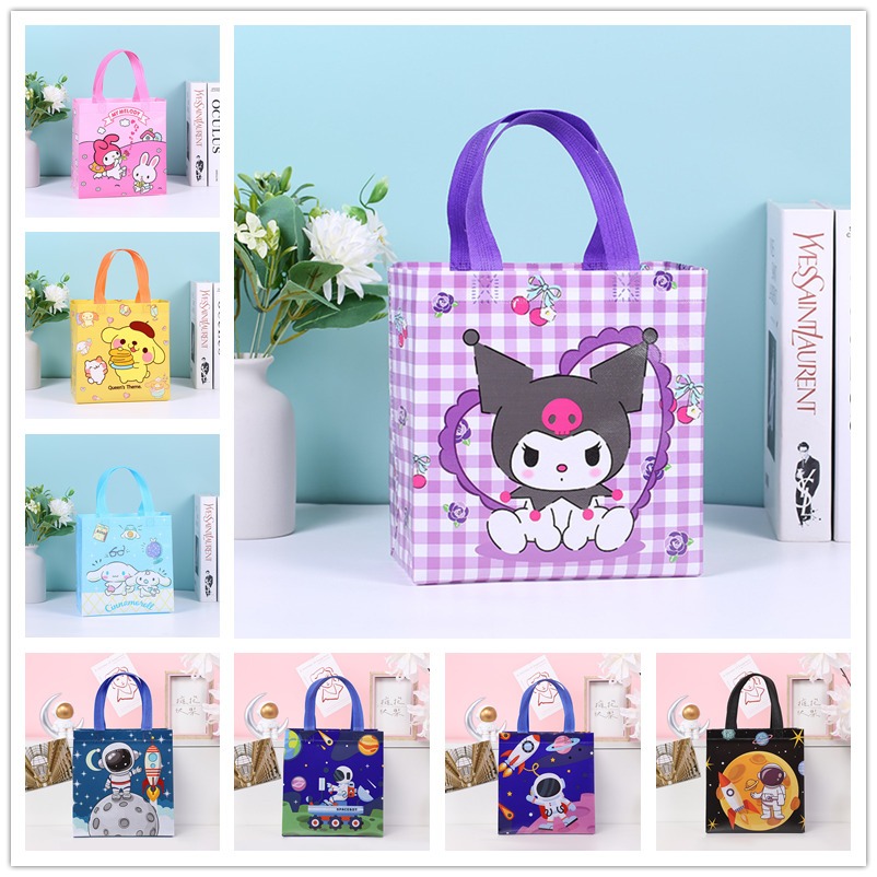 ถุงผ้าไม่ทอ ลายการ์ตูนอนิเมะ Kuromi Sanrio Mymelody Cinnamoroll สไตล์ญี่ปุ่น สําหรับใส่ของขวัญ ช้อปปิ้ง