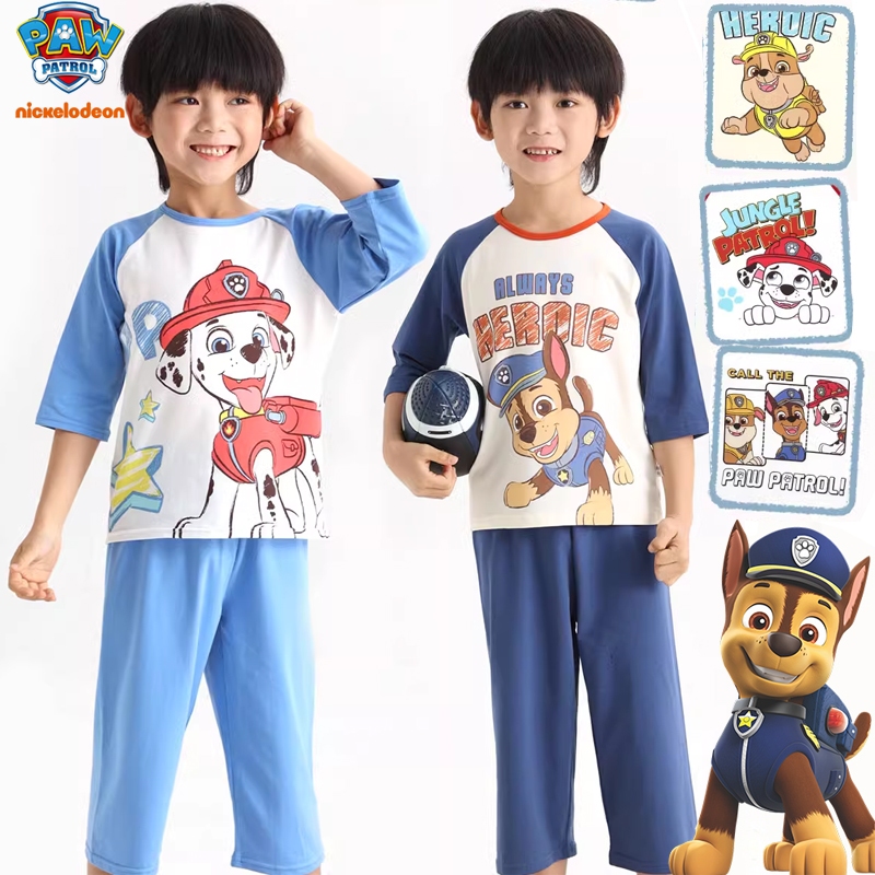 ชุดนอนเด็กแขนยาว🔥ชุดนอนผ้าฝ้ายนุ่ม ลายการ์ตูน Paw Patrol Chase สําหรับเด็กวัยหัดเดิน