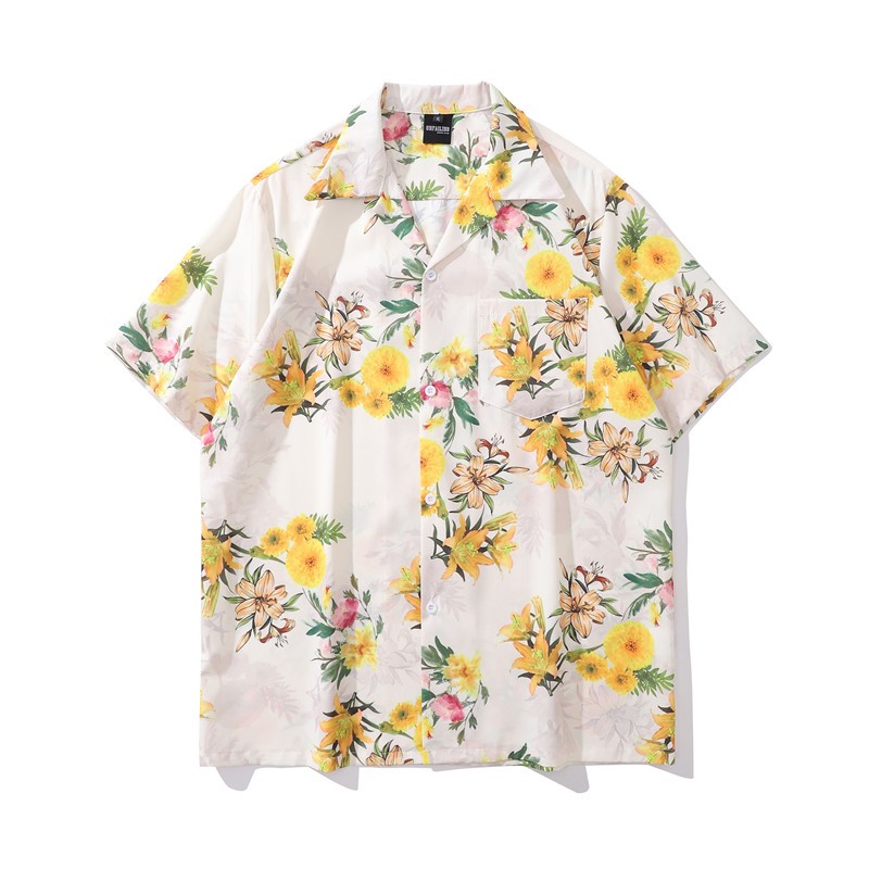 เสื้อเชิ้ตฮาวาย แขนสั้น พิมพ์ลายดอกไม้ ไอคอนเข้ม หลากสี สไตล์วินเทจ เหมาะกับฤดูร้อน สําหรับผู้ชาย ผู้หญิง