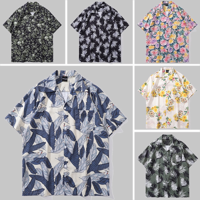 เสื้อเชิ้ตฮาวาย แขนสั้น พิมพ์ลายดอกไม้ ไอคอนเข้ม หลากสี สไตล์วินเทจ เหมาะกับฤดูร้อน สําหรับผู้ชาย ผู้หญิง