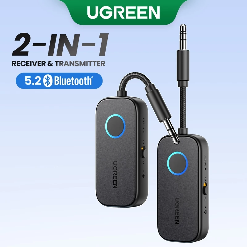 Ugreen 2-IN-1 เครื่องรับส่งสัญญาณบลูทูธ 5.2 งอได้ สําหรับเครื่องบิน ทีวี คอมพิวเตอร์ หูฟัง หูฟัง เครื่องขยายเสียงรถยนต์
