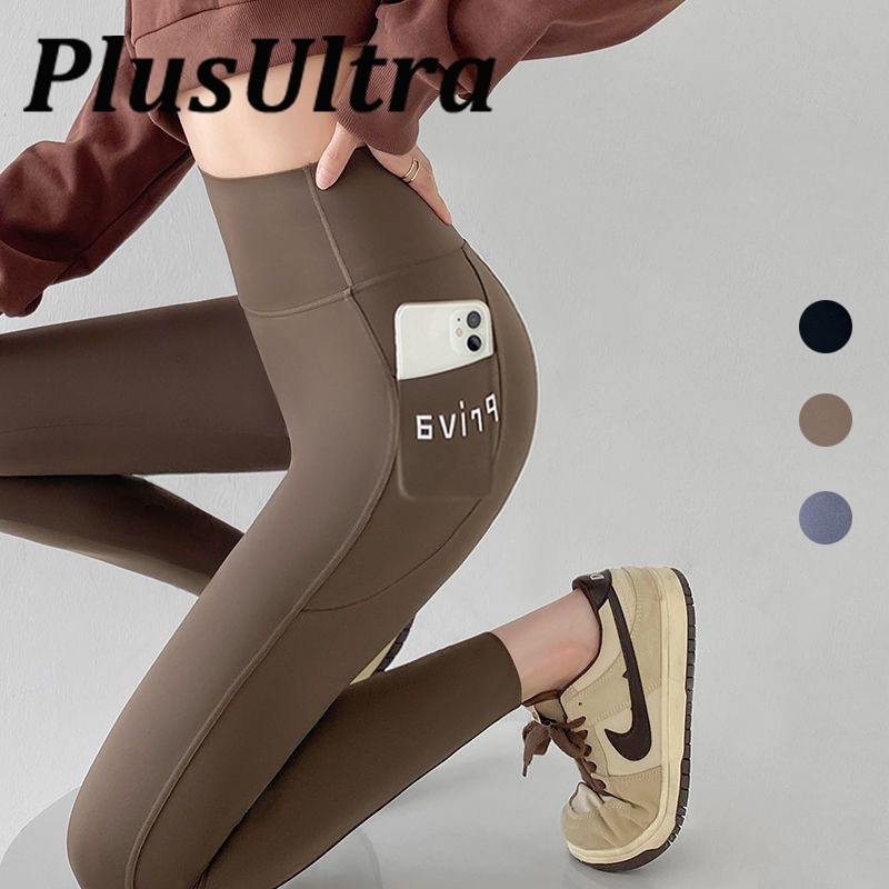 PlusUltra กางเกงโยคะขายาว กางเกงกีฬา ที่มีกระเป๋า ผ้านิ่มใส่สบาย เอวสูง เก็บพุง กระชับต้นขา