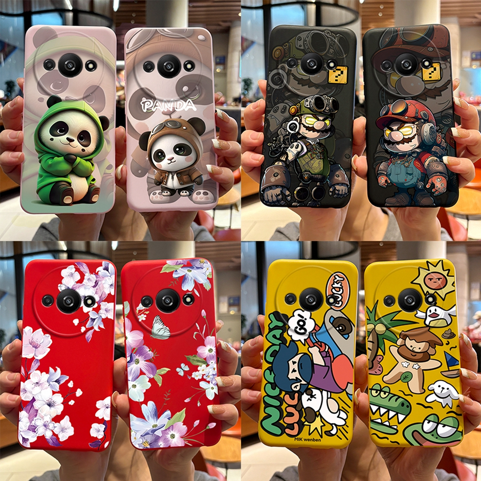 สําหรับ Xiaomi Redmi A3 เคสโทรศัพท์มือถือ ซิลิโคนนิ่ม TPU ลายดอกไม้แพนด้าน่ารัก สีแคนดี้ Xiaomi RedmiA3 4G