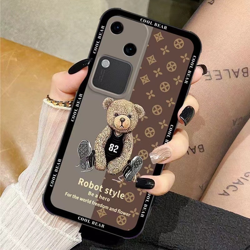 เคส Vivo V40 Pro V30 V27 V29 V29E Y100 5G V25 Pro V27 Pro V25E V25 V23 Y76 Y35 Y33S Y21T Y73 V21E V21 V20 V20 ProT1Xเคสโทรศัพท์มือถือโลหะ ลาย Bearrebuke พร้อมกล้อง สําหรับ