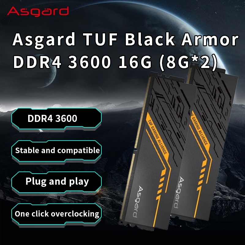 Asgard TUF DDR4 3600MHZ 16G(8G*2) โมดูลหน่วยความจําเดสก์ท็อป DDR4 แถบระบายความร้อน XMP โอเวอร์คล็อก แรมเสื้อกั๊กระบายความร้อน