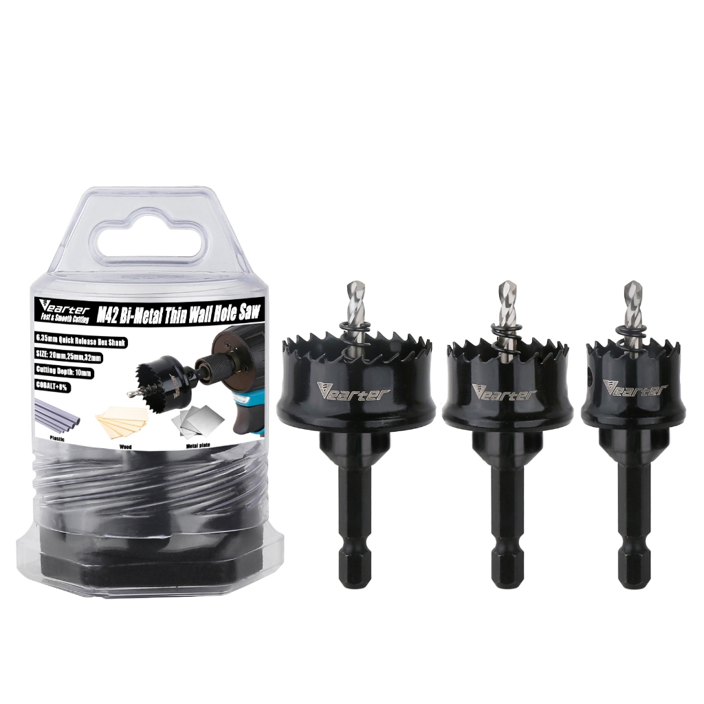 Vearter 3 ชิ้น 20/25/32 มิลลิเมตรผนังบาง M42 Bi-Metal Hole Saw ชุด 6.35 มิลลิเมตร Hex Shank สําหรับไม้โลหะพลาสติก PVC สแตนเลสตัด