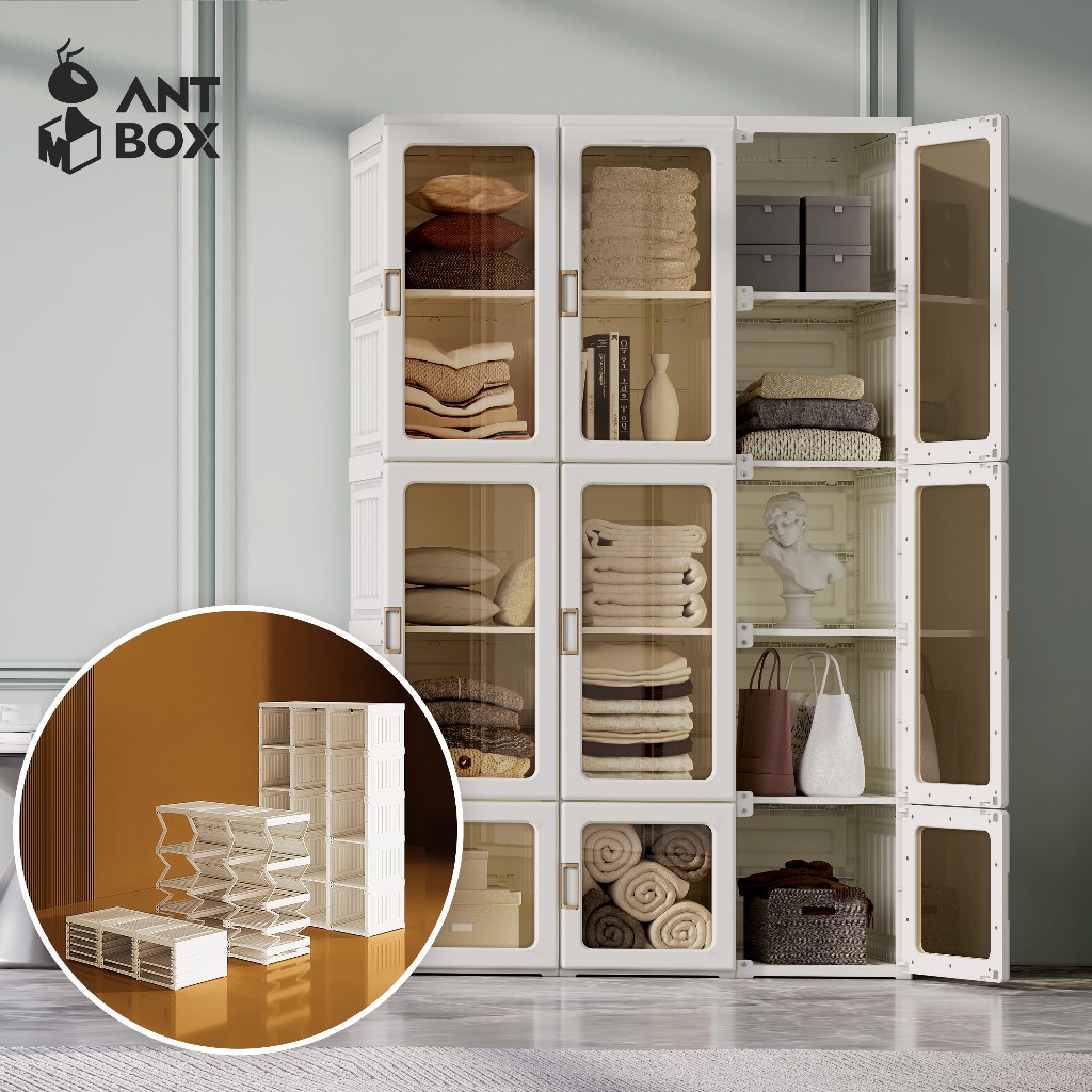 ANTBOX [พร้อมส่ง!!] ตู้เสื้อผ้า 6-15 ช่อง ติดตั้งง่าย ประตูใสโปร่งแสงมองเห็นด้านในได้ สไตล์โมเดิร์น 