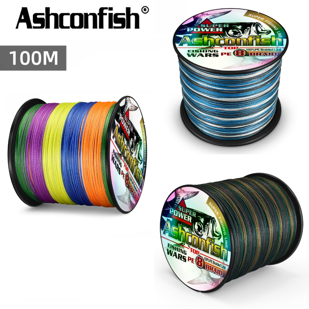 Ashconfish สายเอ็นตกปลา PE ลายพราง สีฟ้า เขียว 6-150 ปอนด์ 100 ม. 8 เส้น