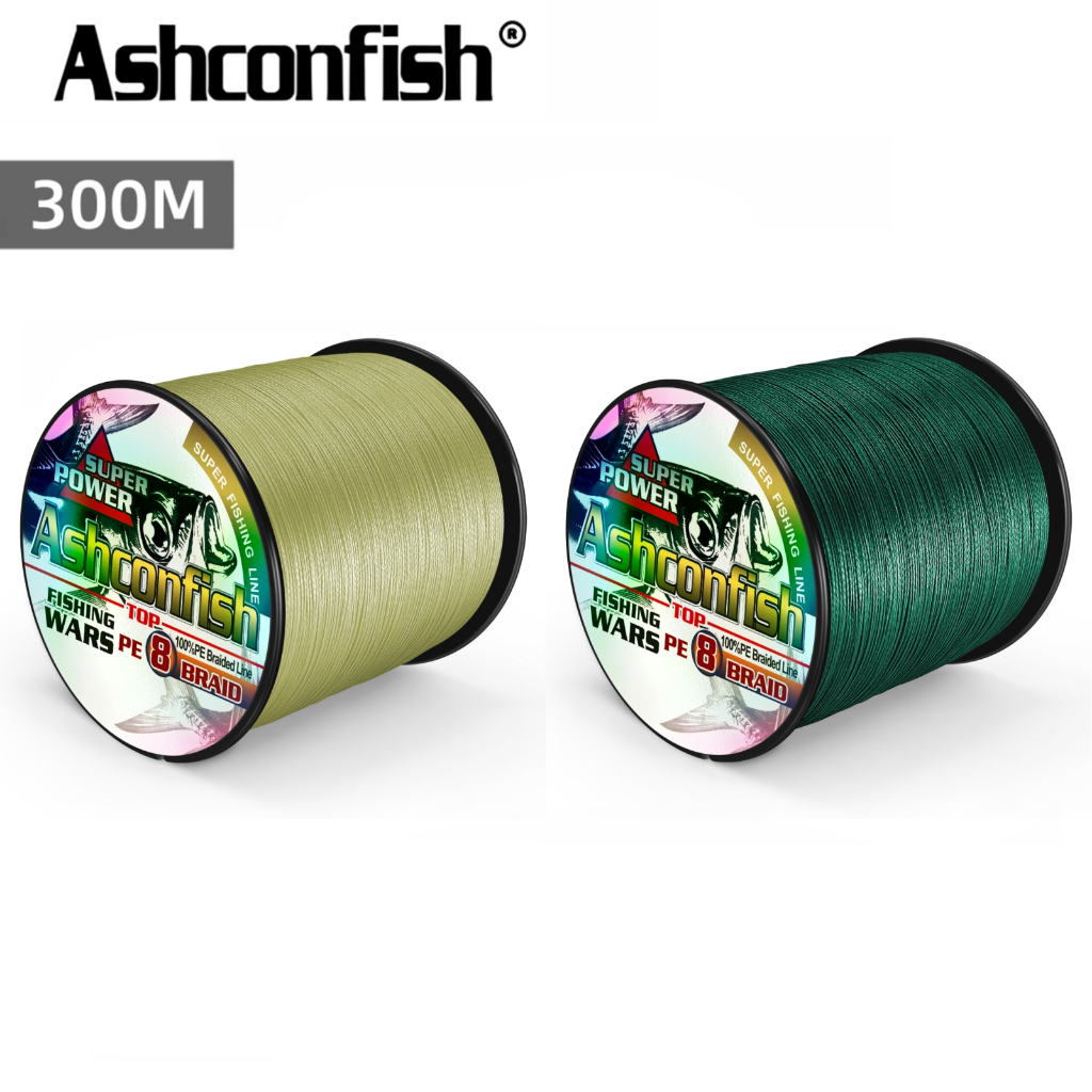 Ashconfish สายเอ็นตกปลา แบบถัก PE X8 300 เมตร สีเขียว 8 เส้น