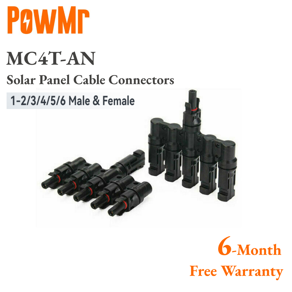 PowMr สายเคเบิลเชื่อมต่อแผงพลังงานแสงอาทิตย์ MC4 T ตัวผู้ และตัวเมีย 1-2 3 4 5 6 กันน้ํา MC4T-AN