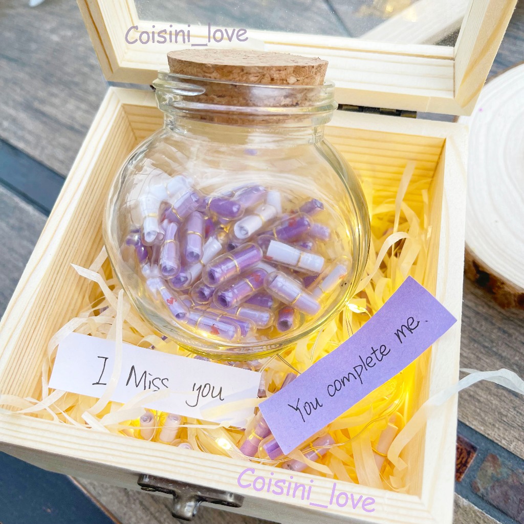 [Coisíní] ขวดแคปซูลปรารถนา ลายตัวอักษร หัวใจ ขนาดเล็ก สีม่วง 100 ชิ้น DIY