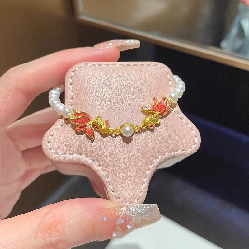 สร้อยข้อมือชุบทองประดับไข่มุก ดีไซน์สไตล์โบราณ