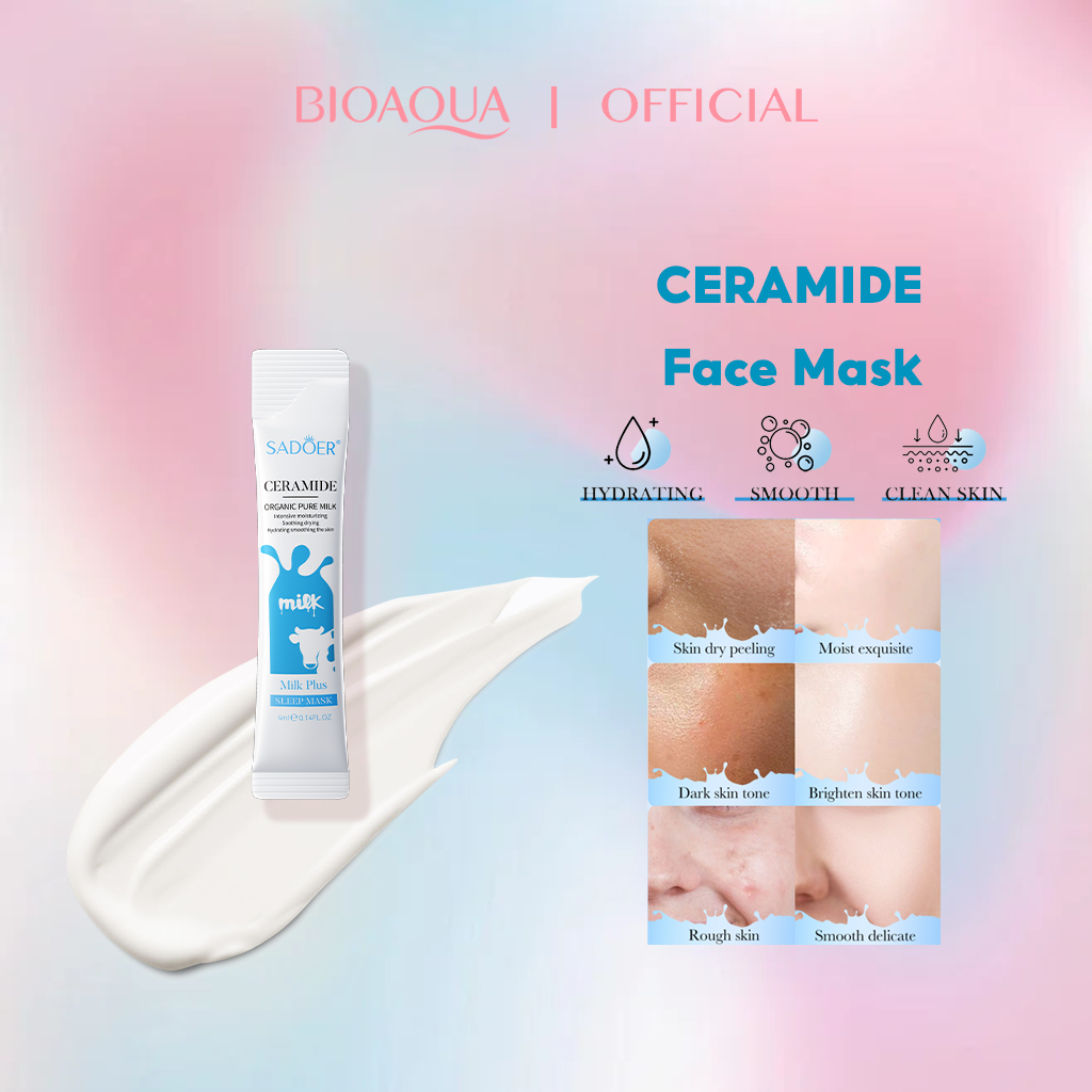 BIOAOUA เซราไมด์ หน้ากากนอนหลับ （ช่วยให้ผิวหน้าขาวเนียนชุ่มชื่น）ceramide Milk Sleep facial mask Helps with facial whitening, smooth and moisturizing
