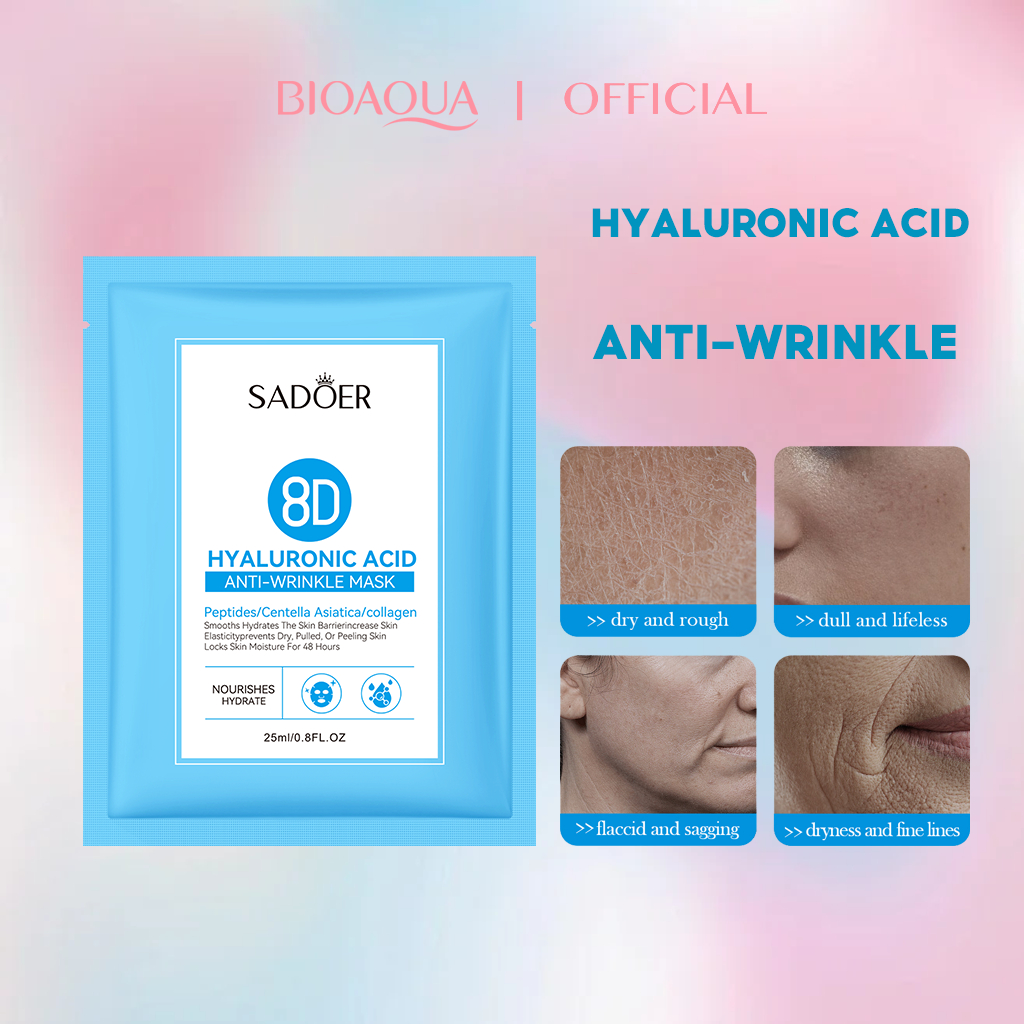 BIOAOUA 8D กรดไฮยาลูริก ต่อต้านริ้วรอยและบำรุงความชุ่มชื้นหน้ากาก มอยส์เจอไรเซอร์มาส์ก 8D Hyaluronic acid Anti wrinkle nourishing and moisturizing facial mask Moisturizing facial mask