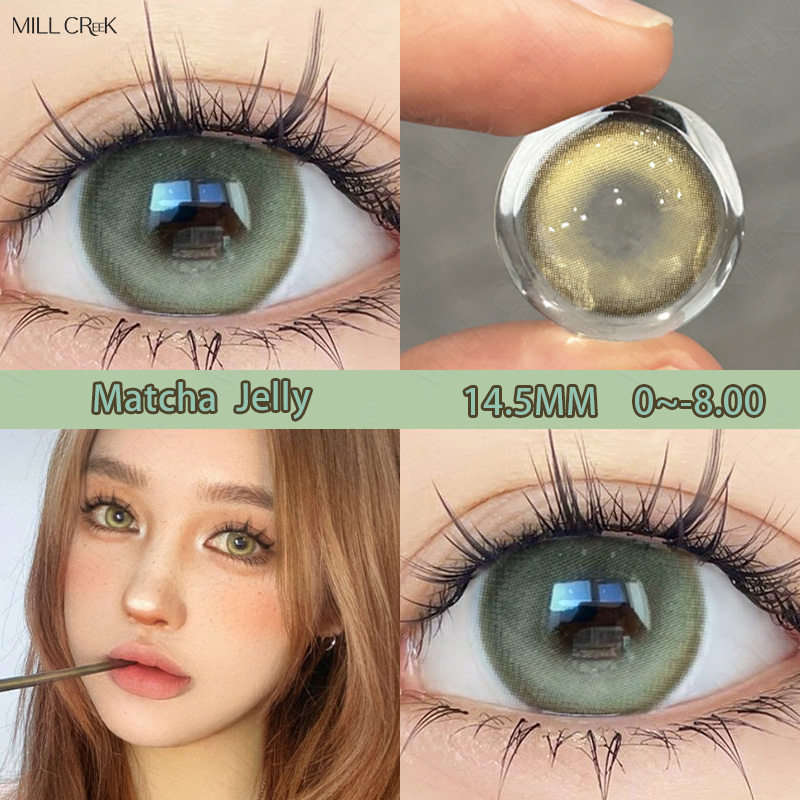 Mill Creek คอนแทคเลนส์ สีน้ําตาล สีเขียว ไล่โทนสี Dia 14.5 มม. สําหรับนักเรียน ผู้หญิง 2 ชิ้น