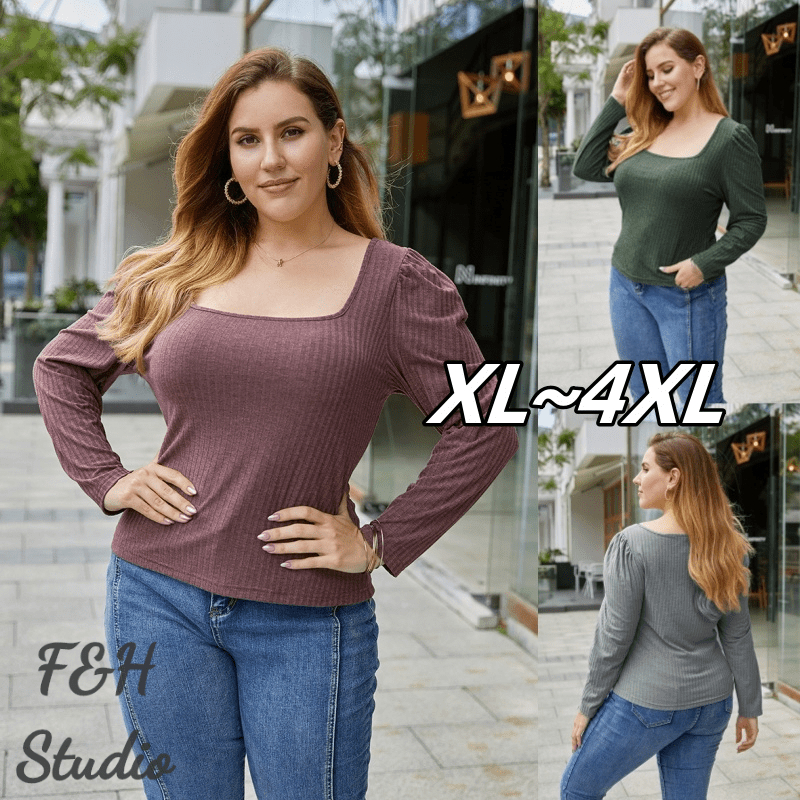 F&H 2256-3 สี XL-4XL เสื้อเบลาส์แขนฟองสไตล์เกาหลีผู้หญิงไซส์ใหญ่