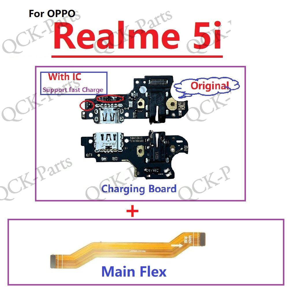 สําหรับ OPPO Realme 5i เมนบอร์ดหลัก Flex พร้อม IC USB ชาร์จพอร์ต Dock ปลั๊กขั้วต่อ Charger โมดูลไมโครโฟน