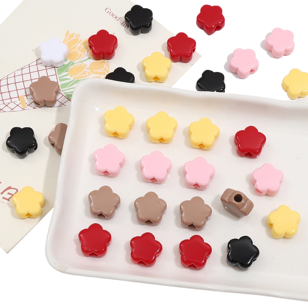 [15X14 มม.] ลูกปัดอะคริลิค รูปดอกไม้ ขนาดเล็ก สีพื้น สําหรับทําสร้อยคอ สร้อยข้อมือ DIY