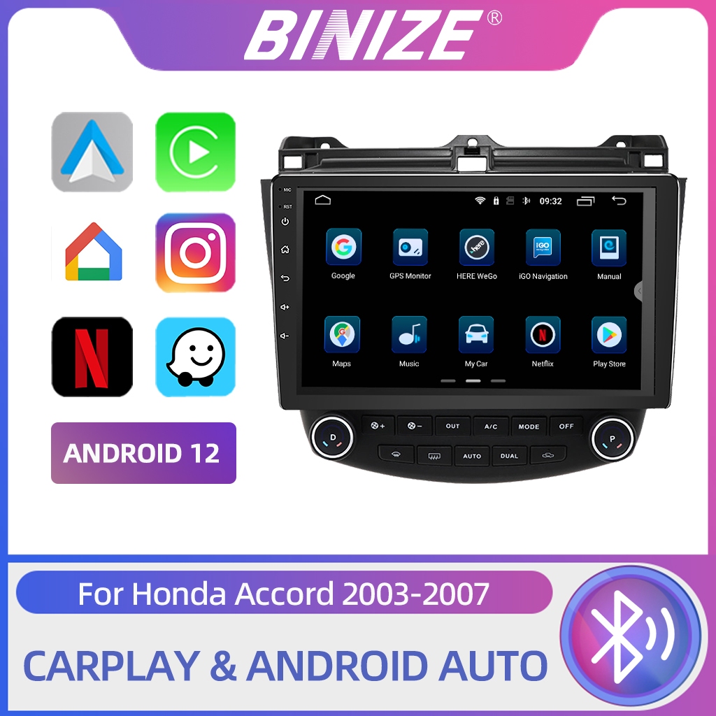 Binize สเตอริโอรถยนต์ 10 นิ้ว 2Din Android 12.0 สําหรับ Honda Accord 7th 2003-2007 พร้อม Carplay และ Android Auto GPS WIFI