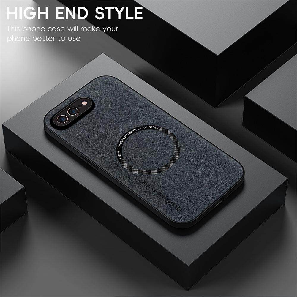 ไม่มีลายนิ้วมือ หรูหรา แหวนเหล็กหนัง สําหรับ iPhone 7 8 Plus SE2 7P 8P ที่ใส่ในรถ ป้องกัน เคสแม่เหล็ก เคสชาร์จไร้สาย