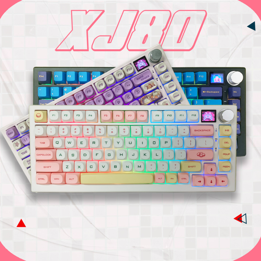 XJ80 แป้นพิมพ์แบบกลไก Mechanical Keyboard With Display Screen 3 Mode 75% Layout Hot Swappable Wireless Bluetooth GASKET RGB LED With Knob Keyboard Kit For Gaming