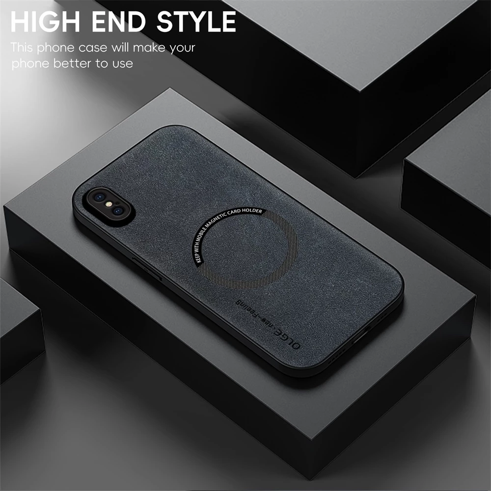 ไม่มีลายนิ้วมือ หรูหรา แหวนเหล็กหนัง สําหรับ iPhone X XS Max XR ที่ยึดรถ ป้องกัน เคสแม่เหล็ก เคสชาร์จไร้สาย