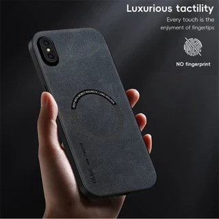 ไม่มีลายนิ้วมือ หรูหรา แหวนเหล็กหนัง สําหรับ iPhone X XS Max XR ที่ยึดรถ ป้องกัน เคสแม่เหล็ก เคสชาร์จไร้สาย