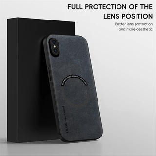 ไม่มีลายนิ้วมือ หรูหรา แหวนเหล็กหนัง สําหรับ iPhone X XS Max XR ที่ยึดรถ ป้องกัน เคสแม่เหล็ก เคสชาร์จไร้สาย