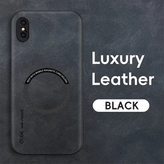 ไม่มีลายนิ้วมือ หรูหรา แหวนเหล็กหนัง สําหรับ iPhone X XS Max XR ที่ยึดรถ ป้องกัน เคสแม่เหล็ก เคสชาร์จไร้สาย