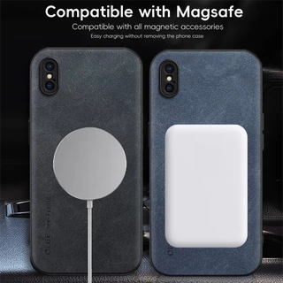 ไม่มีลายนิ้วมือ หรูหรา แหวนเหล็กหนัง สําหรับ iPhone X XS Max XR ที่ยึดรถ ป้องกัน เคสแม่เหล็ก เคสชาร์จไร้สาย