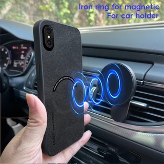 ไม่มีลายนิ้วมือ หรูหรา แหวนเหล็กหนัง สําหรับ iPhone X XS Max XR ที่ยึดรถ ป้องกัน เคสแม่เหล็ก เคสชาร์จไร้สาย