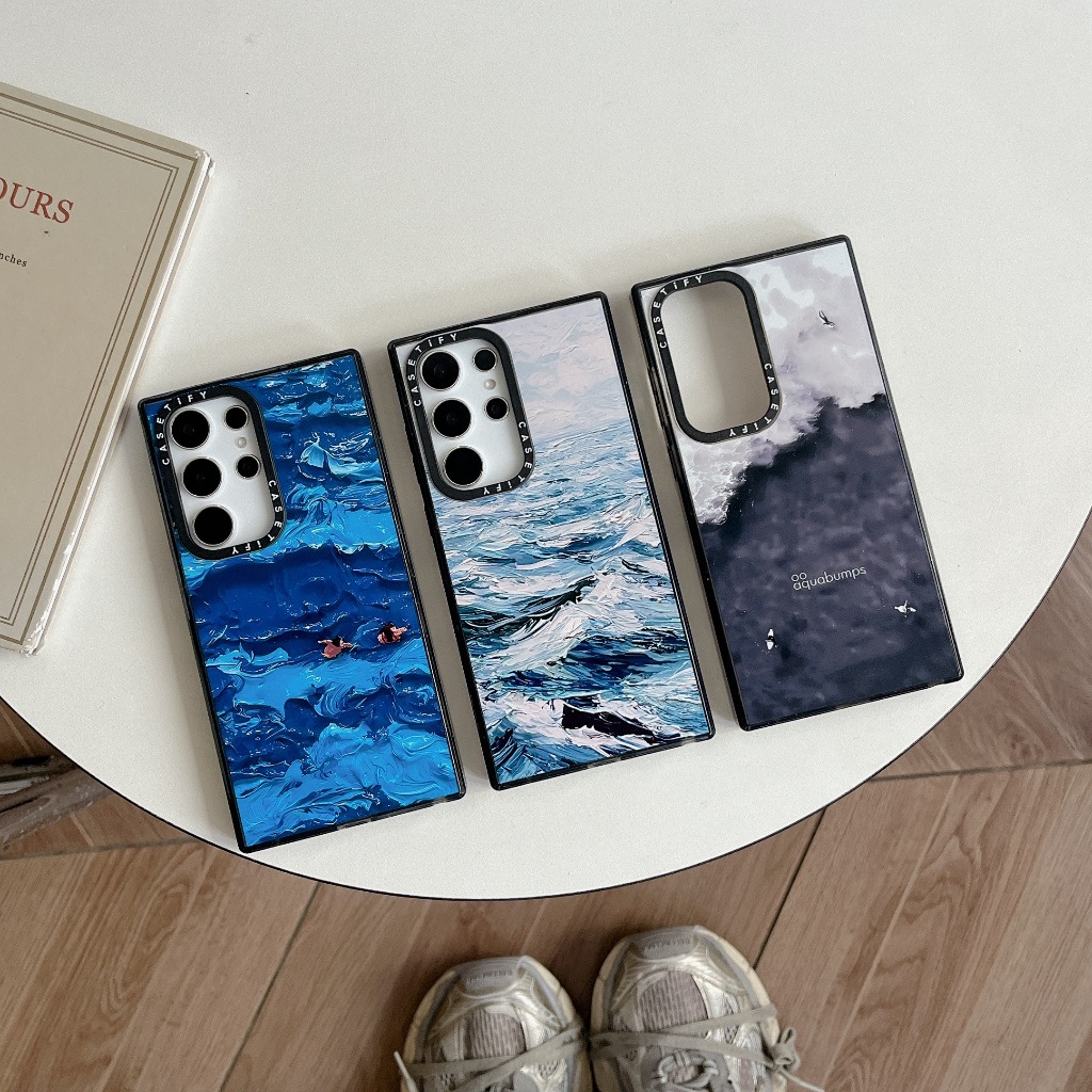 แรงดึงดูดของแม่เหล็ก การชาร์จแบบไร้สา ภาพวาดสีน้ำมันศิลปะ ทะเลสีฟ้า เคส Samsung Galaxy S25 Ultra S24 Ultra S23 Ultra S22Ultra Case ใหม่ เคสโทรศัพท์มือถืออะคริลิค กันกระแทก เคส