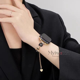 หรูหราสีดําทองชุดสายหนังแท้สําหรับ ฉันดู ชุด พิเศษ iwatch Series 11 10 9 8 7 6 5 SE 5 4 3 2 1แฟชั่นลําลองโซ่โลหะวงสําหรับ ฉันดู 44/46/42/45 มม.41 มม.40 มม.38