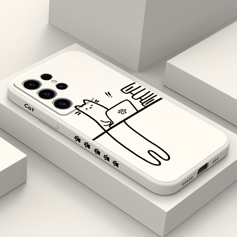 SAMSUNG Hardworking Catsเคสโทรศัพท์สําหรับSamsung Galaxy S25 S24 S23 S22 FE Ultra Plus 5Gซิลิโคนเหลวด้านข้างรูปแบบฝาครอบ