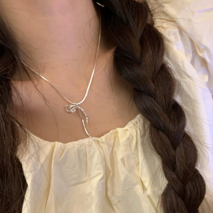สร้อยคอเงินแท้ S925 จี้โบว์ริบบิ้น สวยหรู แฟชั่นสําหรับผู้หญิง