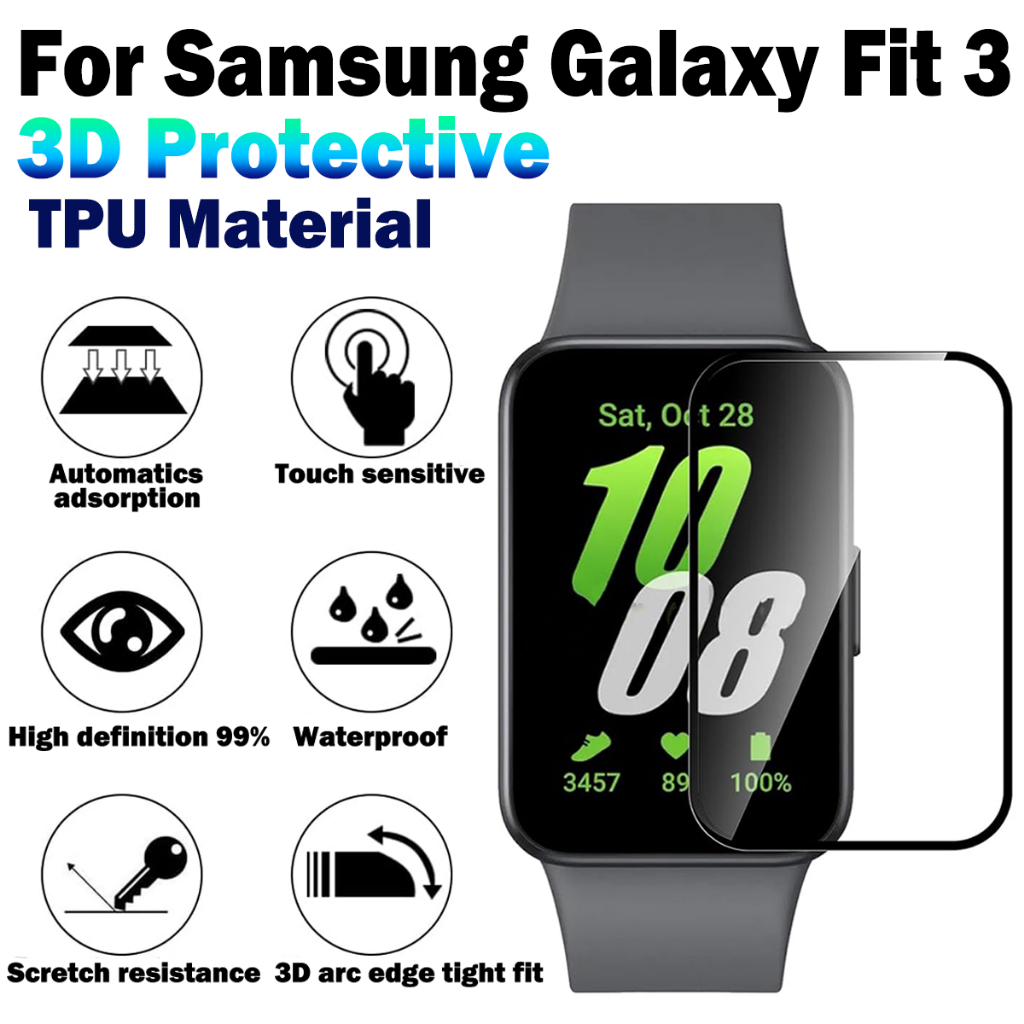 สําหรับ Samsung Galaxy Fit 3 Fit3 3D ขอบนิ่ม สมาร์ทวอทช์ ฟิล์มป้องกัน ฝาครอบคอมโพสิต ป้องกันเต็มหน้าจอ