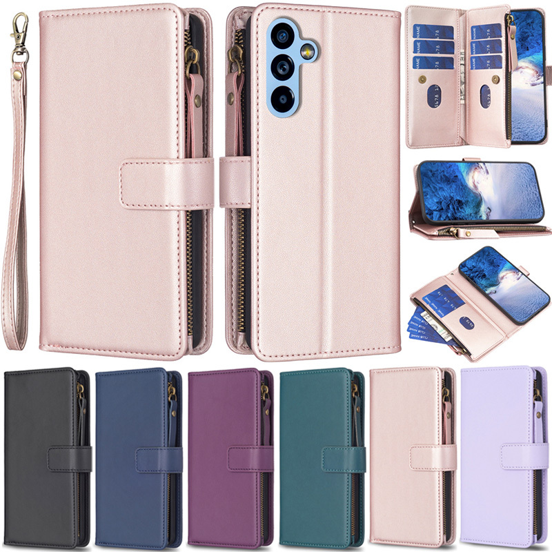 เคสโทรศัพท์หนัง PU นิ่ม ฝาพับ พร้อมช่องใส่บัตร มีซิป ตั้งได้ หรูหรา สําหรับ Samsung Galaxy A35 A55 A15 A25 M34 A54 A34 A14 A52 A22 A32 A72 A12 5G A14 A24 A22 A32 A52 A72 4G